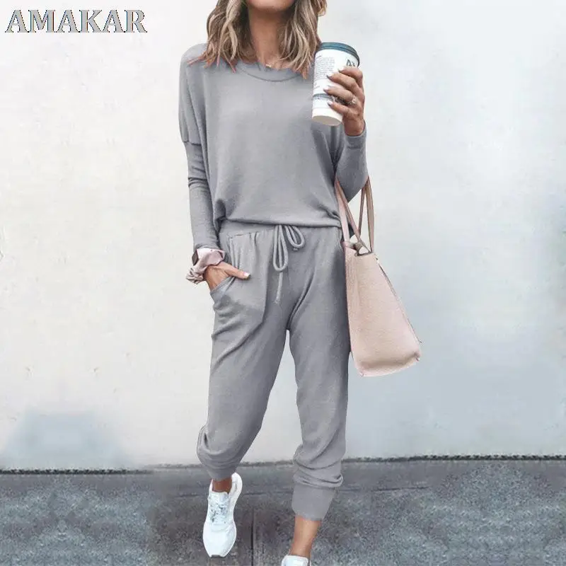 

Tracksuit Women 2 Piece Set Loose Comfortable Simple Style Solid Color Long Sleeve Casual Suit Clothes 2021 top Spring Autumn