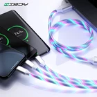 Кабель USB Type-C 3 в 1, светящийся шнур 1,2 м со светодиодной подсветкой, кабель для быстрой зарядки USB Micro, зарядный кабель, провод для I Phone Samsung