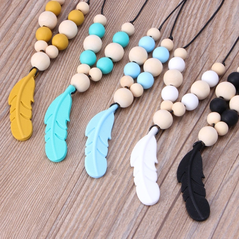 

Baby Infant Silicone Feather Jewelry Teething Necklace Baby Nursing Chewing Toys J2HD
