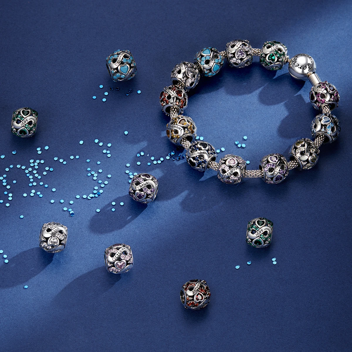 Бусина для браслета Wostu из серебра 925 пробы с камнем по месяцу рождения