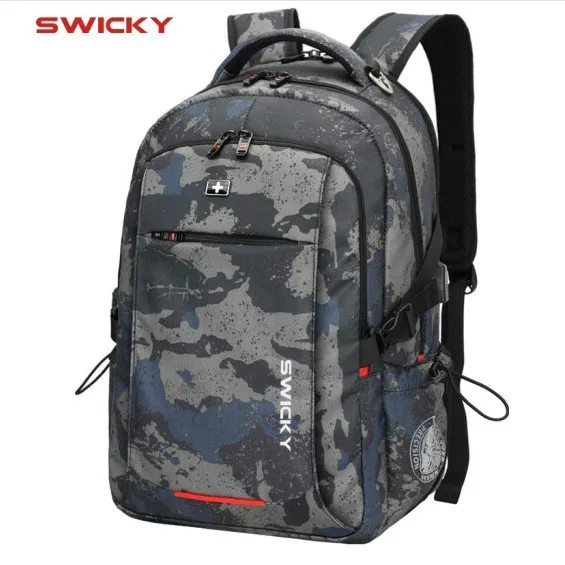 camouflage UBS SWICKY мужской многофункциональный USB зарядка Модный Бизнес Повседневный дорожный Противоугонный водонепроницаемый 15,6 дюймовый ноутбук мужской рюкзак - Цвет: camouflage UBS