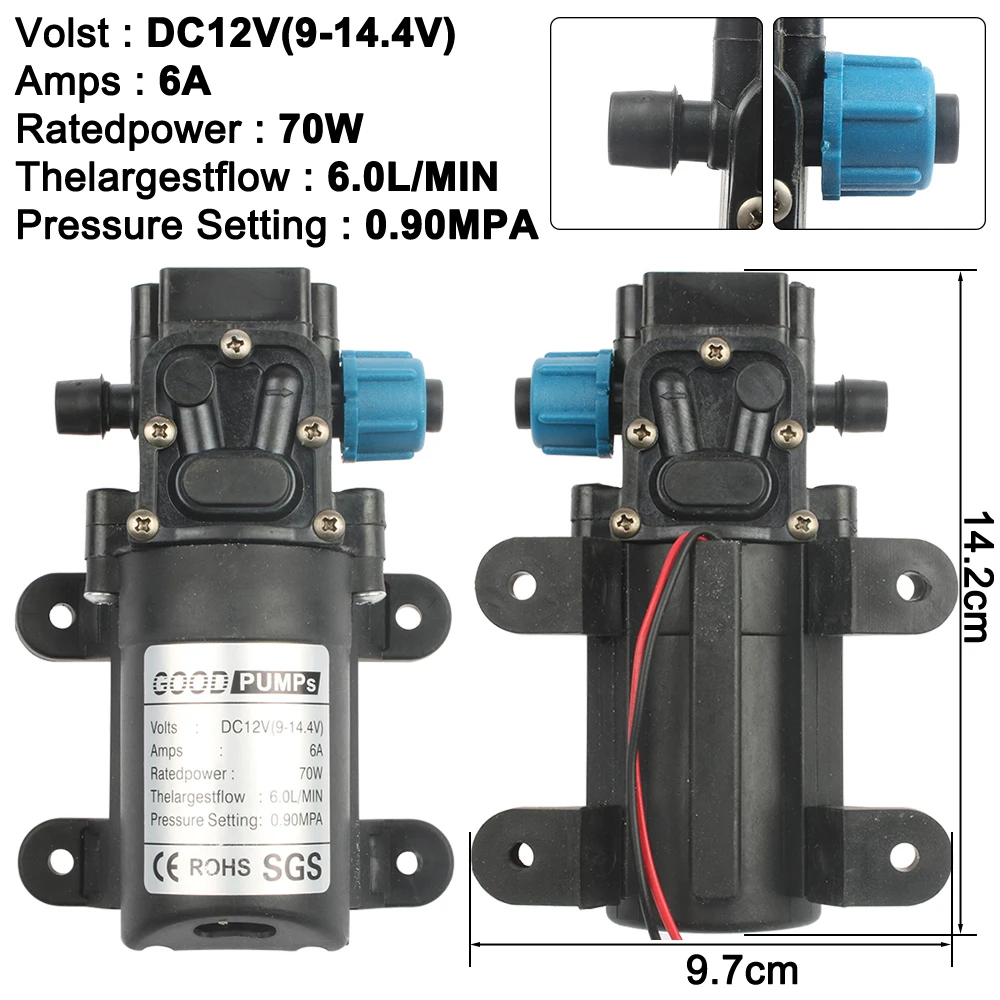 Микро электрический мембранный Водяной насос DC12V24V 70 Вт высокого давления для