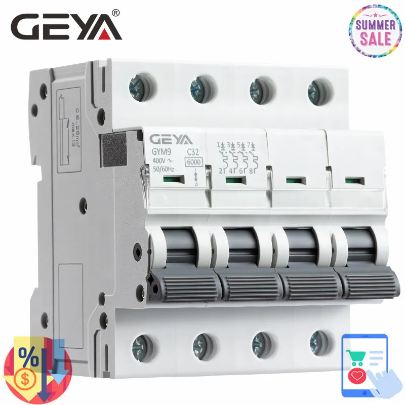 Мини автоматический выключатель GEYA GYM9 4P 6KA MCB на Din рейке тип AC 6A 63A Прямая поставка