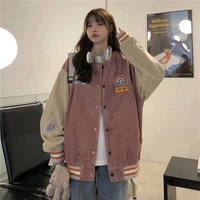 corduroy jacket autumn korean 2021 new design color blocking thin loose long sleeve baseball jacket women
