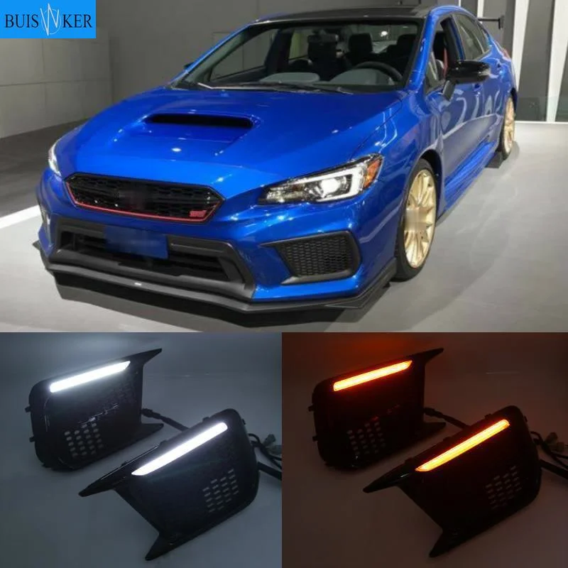 

Для Субару WRX ИППП 2018-2020 Белый светодиодный DRL Дневной светильник Янтарный динамический последовательный сигнал поворота обрамление против...