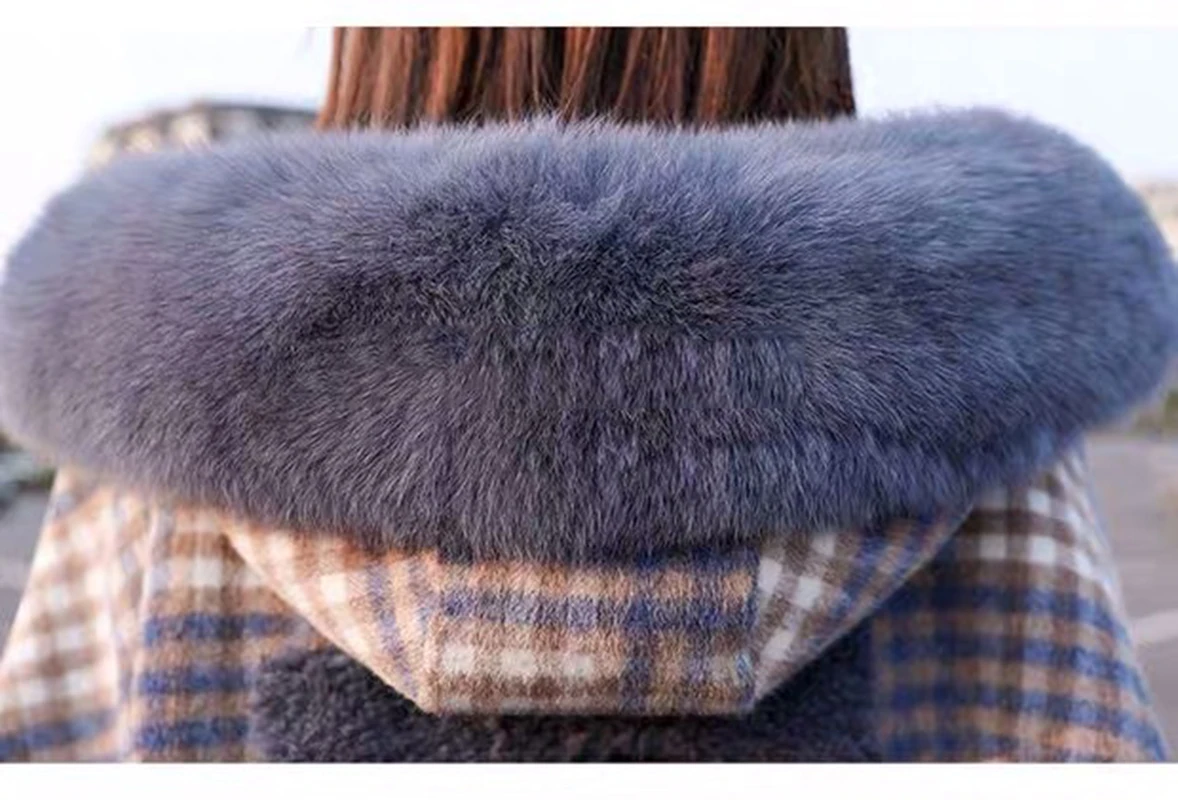 Мягкий сиамский кардиган Женское пальто утолщенное с берберским флисом в клетку