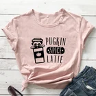 Футболка Pugkin с принтом специй и латте, Милая женская футболка с графическим рисунком на День Благодарения, женская футболка с забавной собакой, праздничный подарок, футболка, Прямая поставка