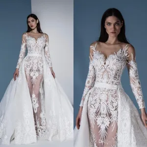 2020 Mermaid Wedding Dresses Detachable Skirt Lace Appliqued Modest Vestidos De Novia Country Wedding Dress