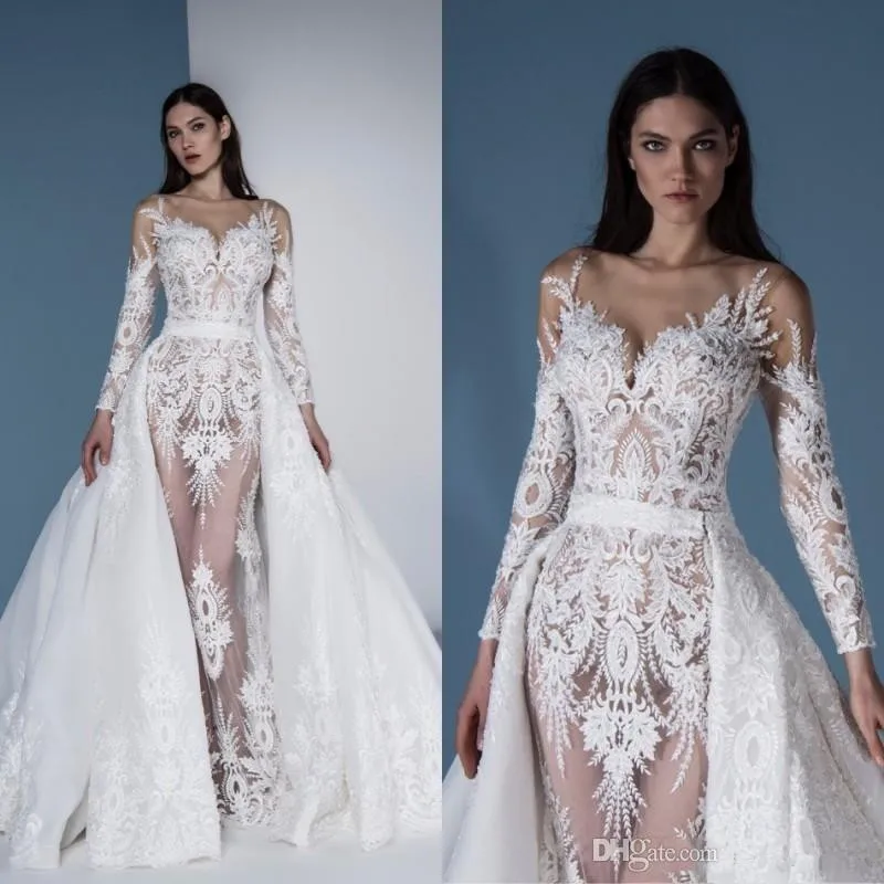 Свадебное платье русалки 2020 Съемная юбка Кружева Аппликация скромное Vestidos De Novia