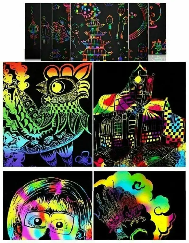 

Kit Home Decor Magic Scratch Art Painting Paper Wooden Drawing Stick Kids