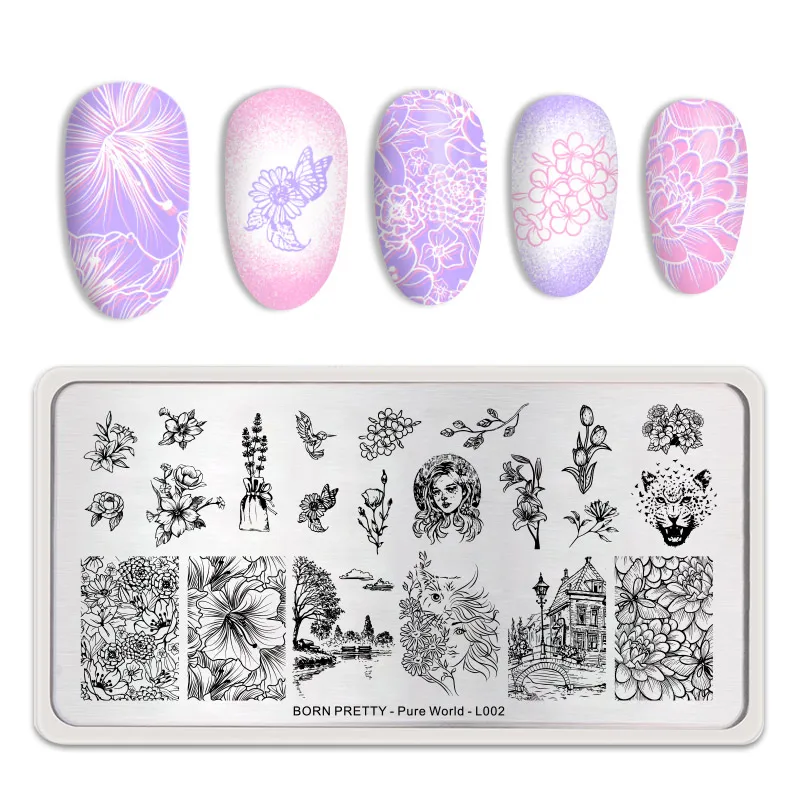 BORN PRETTY Flower Серия ногтей штамповки пластины чистый мир Бабочка Дизайн Шаблон изображения дизайн ногтей штамп Шаблон трафарет инструмент