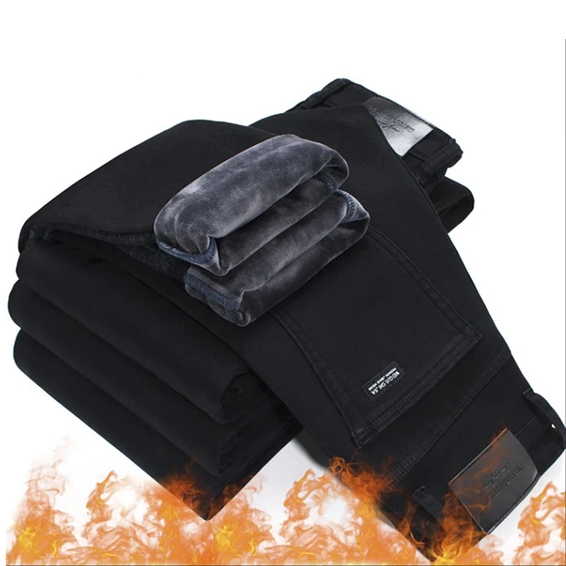 Мужские модные зимние джинсы 2021 мужские черные облегающие эластичные плотные