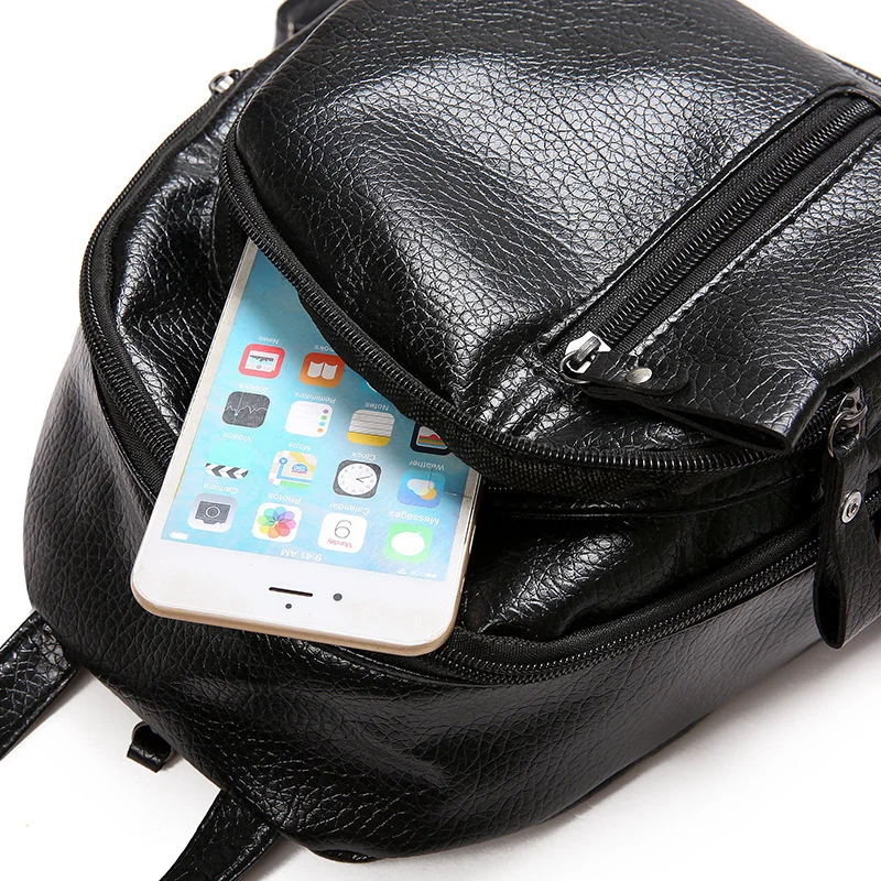 

Solid Women's Leather Backpack Stylish PU Female Shoulder Bag Soft Girls Fashion Outdoor Travel Mini Lightweight Mini Backpack