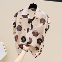 2021 summer organza lapel shirt floral fashion chiffon shirt short sleeved shirt female temperament shirt blouses for women