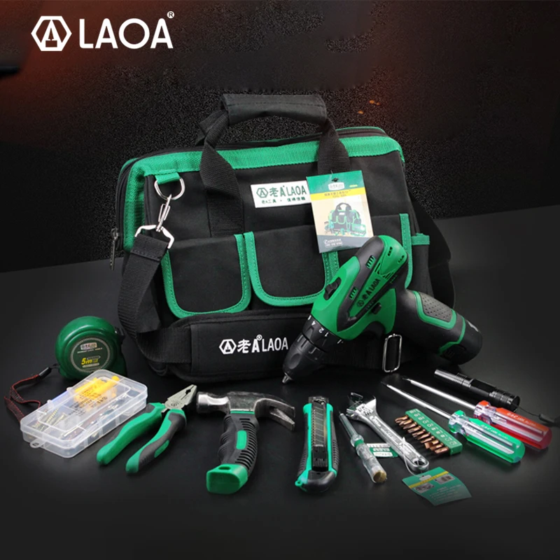 Большая распродажа LAOA 35 шт. Мощность набор инструментов 12V ионно-литиевая электродрель отвертка с рулетка плоскогубцы молоток ножевой фонарик