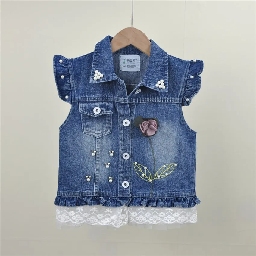 Жилет детский джинсовый с цветочным кружевом и вышивкой на весну/осень | Мать