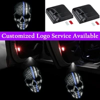 2x usa flag skeleton skull logo wireless car door led lights ghost shadow laser projector universal