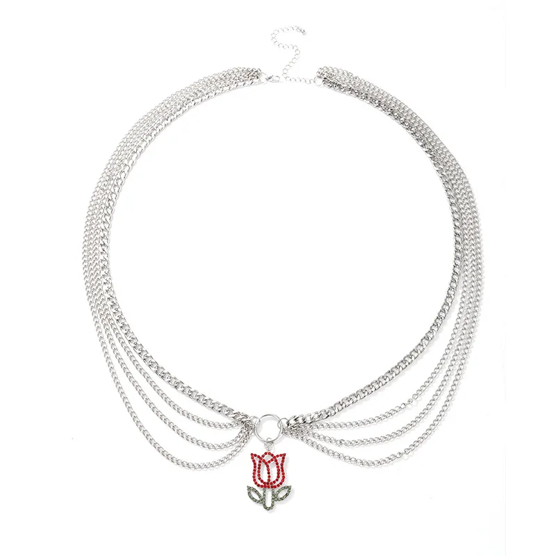 

Silver Color Multilayer Chain Pendant Ladies Sexy Fashion Waist Chain Chic Crystal Inlay Flower Jewelry Women Belly Waist Chain