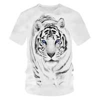 2021 cartoon animal men t shirt 3d print blue eyes white tiger walking in the snow casual fashion loose tshirt oversized t shirt