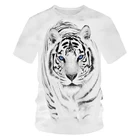 Мужская футболка свободного кроя, с 3D-принтом, с изображением животных, синих глаз, белого тигра, ходящего по снегу, 2021