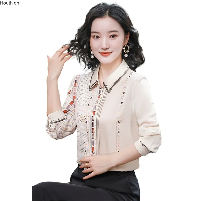 

Women's Blouses Spring Blouse Casual Lapel Wire Loose TopsThe New Retro Printing Top Polo Shirt Fashion