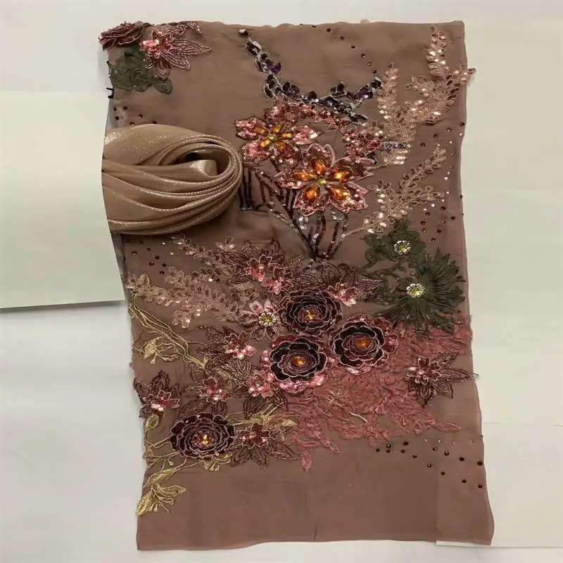 

5 +2 Yards Best Quality Soft African Silk Fabric Embroidery Printed Design For Garment Neat Embroidery On The Material! LXF77181