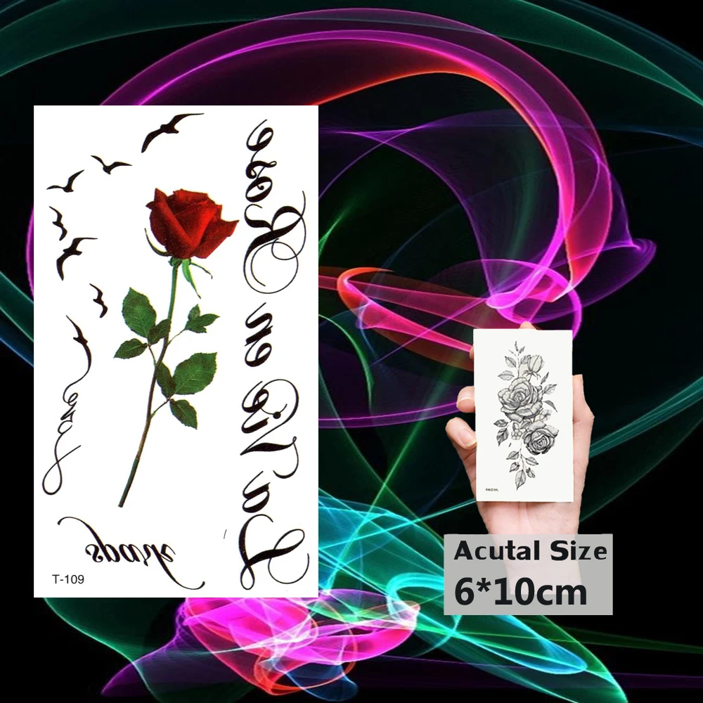 Waterproof Tattoo Red Rose Flower Tattoos Stickers Bird Letter Fake Tatto Women Girl Body Arm Hand Art Flash Tatoo Tatouage | Красота и