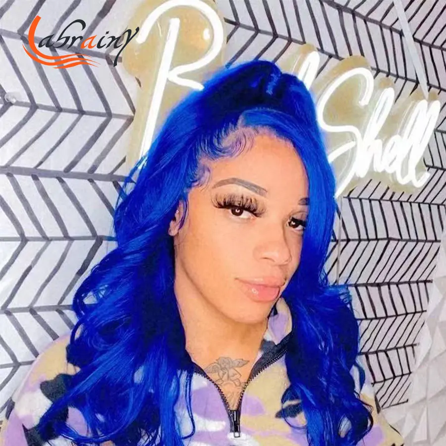 

Hd Transparent Lace Frontal Blue Body Wave Wigs 13X6 Lace Front Wavy Human Hair Wig For Black Women Pre Plucked Bleached Knots