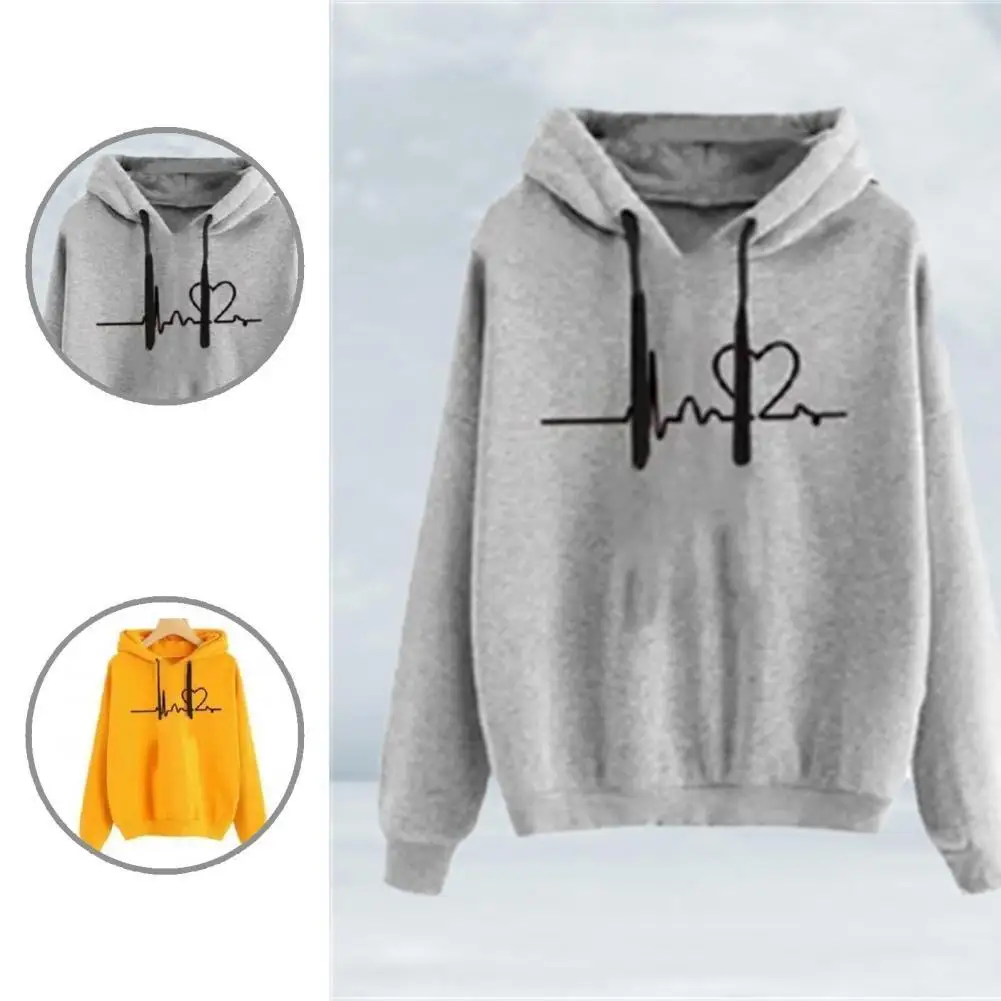 

Hoodie Casual Heart Print Hooded Sweatshirt Autumn Winter Hooded Top Heart Print for Office