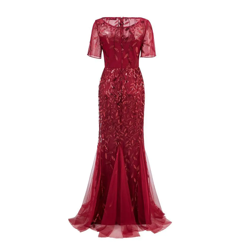 

High Quality Plus Size Round Neck Evening Dress Banquet Party Embroidery Sequins Mesh Fishtail Long Slim Sexy Female Dress