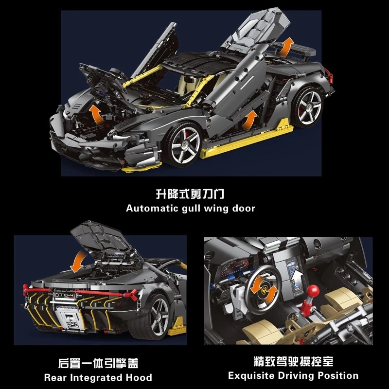 

3874 PCS K1-1A Techinic Series Black Lamborghinis Centenario 1:8 Hypercar Building Blocks Christmas Toys Gifts for Kids