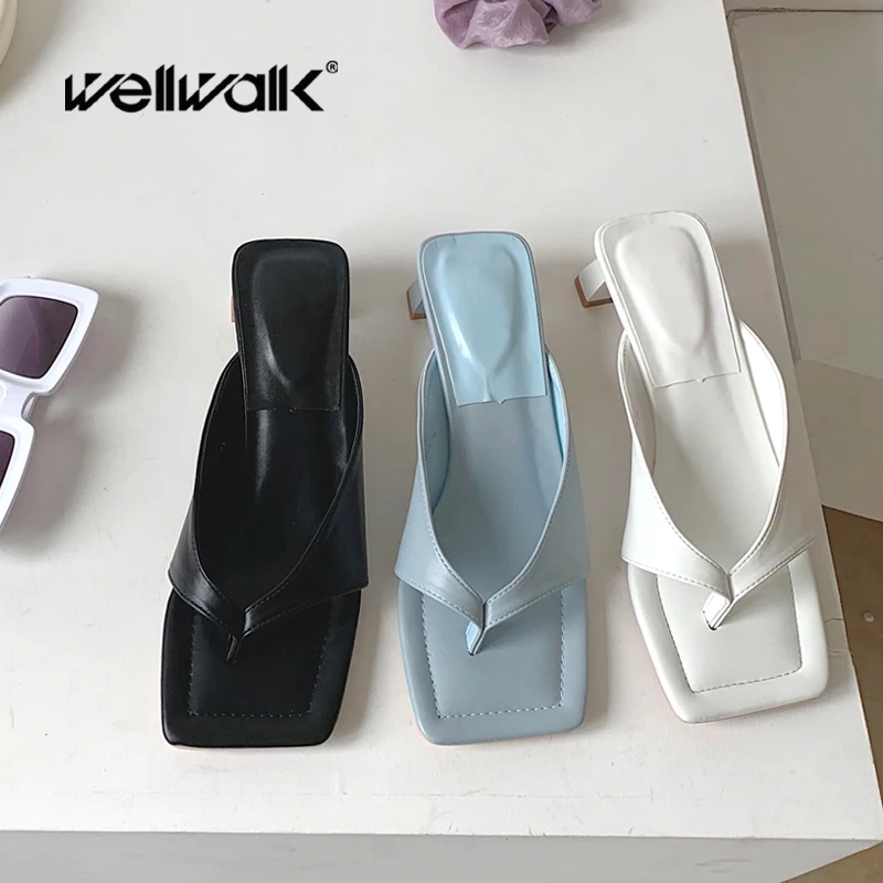 Модные шлепанцы на каблуке женские с квадратным носком сексуальные шикарные