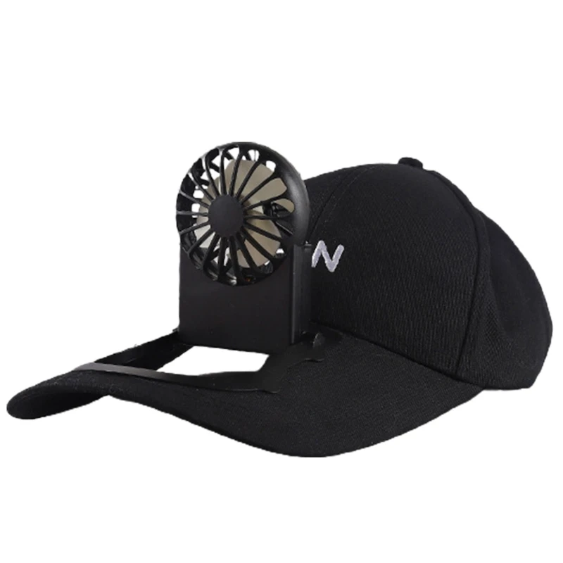 

USB Charging Fan Baseball Cap Letters Embroidery Mini Cooler 3 Speed Trucker Hat