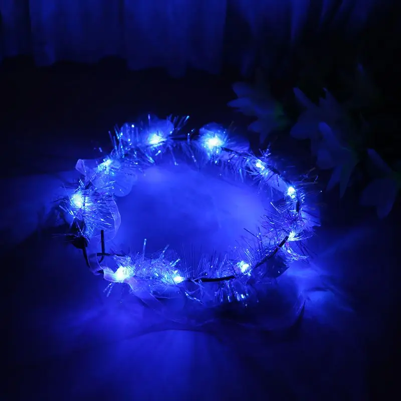 Women Children LED Light Up Flower Crown Glitter Reflective Tinsel Wreath Headband Luminous Headwear for Christmas Holiday Party | Красота и
