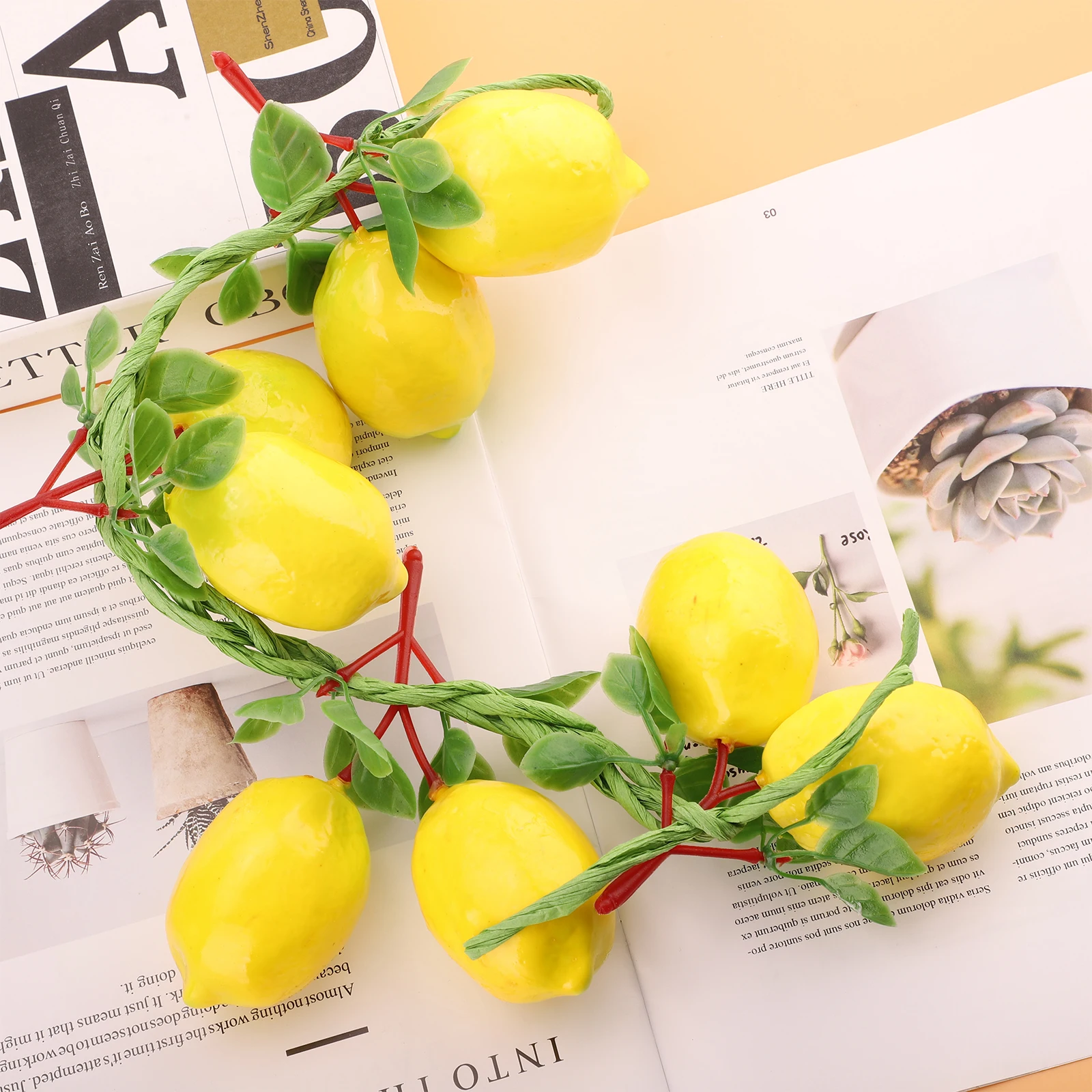 

8Head Simulation Lemon Fruit Vegetable String Artificial Lemon Foam Model Farmhouse Hotel Decoration Photography Prop Pendant