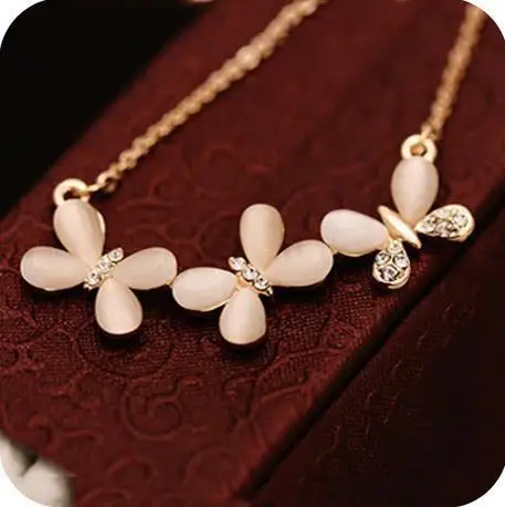 

200pcs/lot Korean jewelry cat eye stone butterfly short necklace women short chain chain fashion accessories neck chain