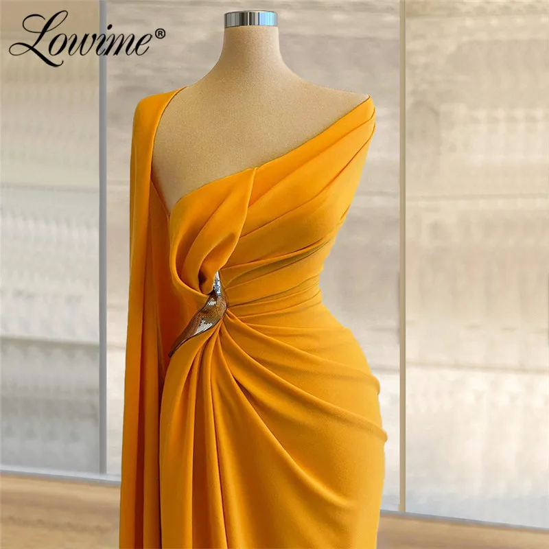 Оранжевое вечернее платье-накидка с длинным рукавом формальное платье дешевое