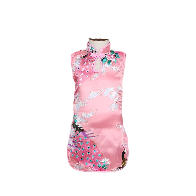 Pink dress 6 цветов Детская безрукавка для девочек восточные винтажные китайские традиционные костюмы Чонсам принцессы Ципао Тан костюм наряд - Цвет: Pink dress