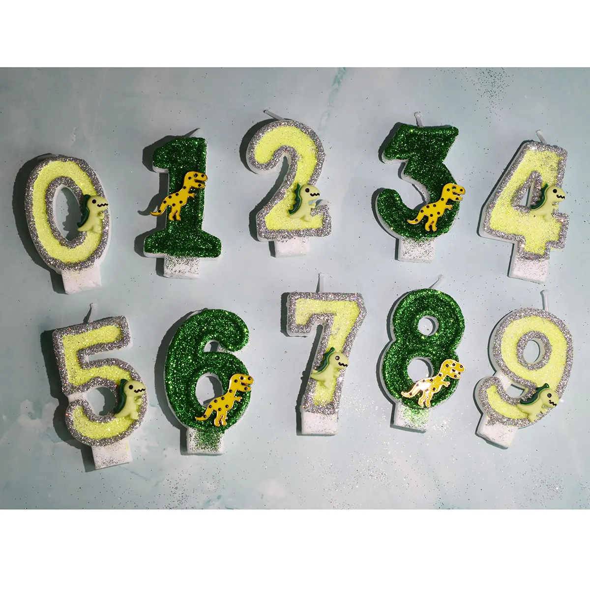 

Cute Green Dinosaur Candles Box Number 0-9 Cake Topper Decoration Plug-in Dessert Table Children's Birthday Party Gifts Supplies