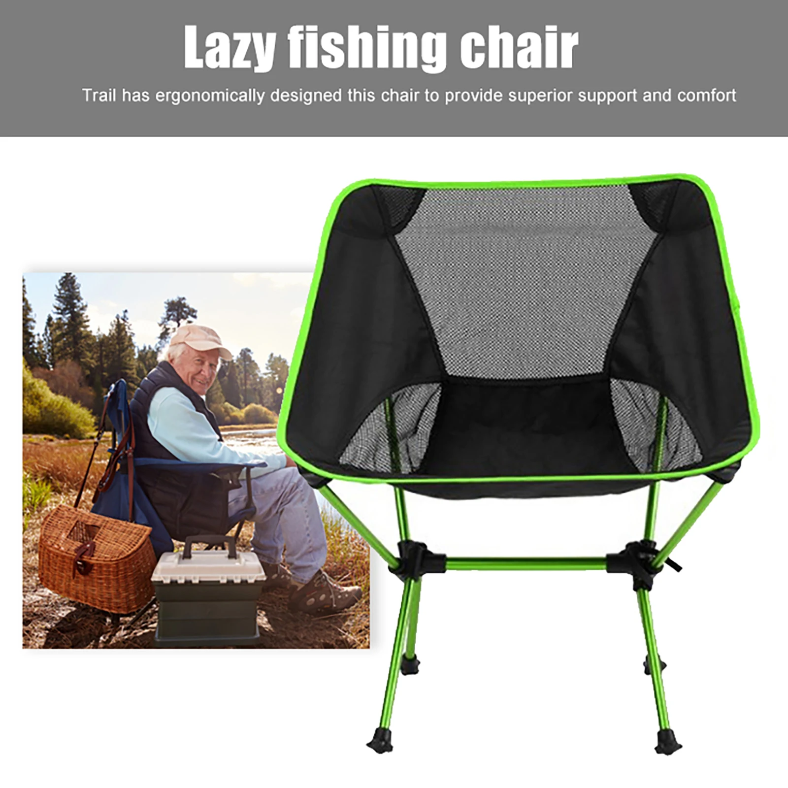 

Portable Camping Chair, Ultralight Folding Backpacking Chairs, Foldable Lightweight Fishing Chair for Outdoor, Camping, Picnic,