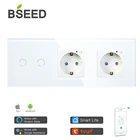 BSEED 2 Gang Smart Wifi сенсорный выключатель с двойная розетка ЕС работать с Tuya Google Smart Home приложение 3 Цвета для украшения дома