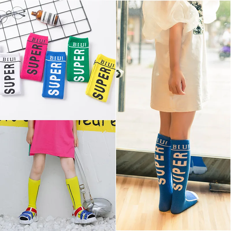 Girls Boys Knee High Socks Kids Children's South Korean Letters Super Fashion Cotton Baby Infantil Leg Warmers Booties | Детская
