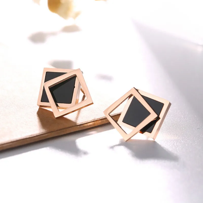 Новые корейские простые двойные полые черные серьги из розового золота подарки