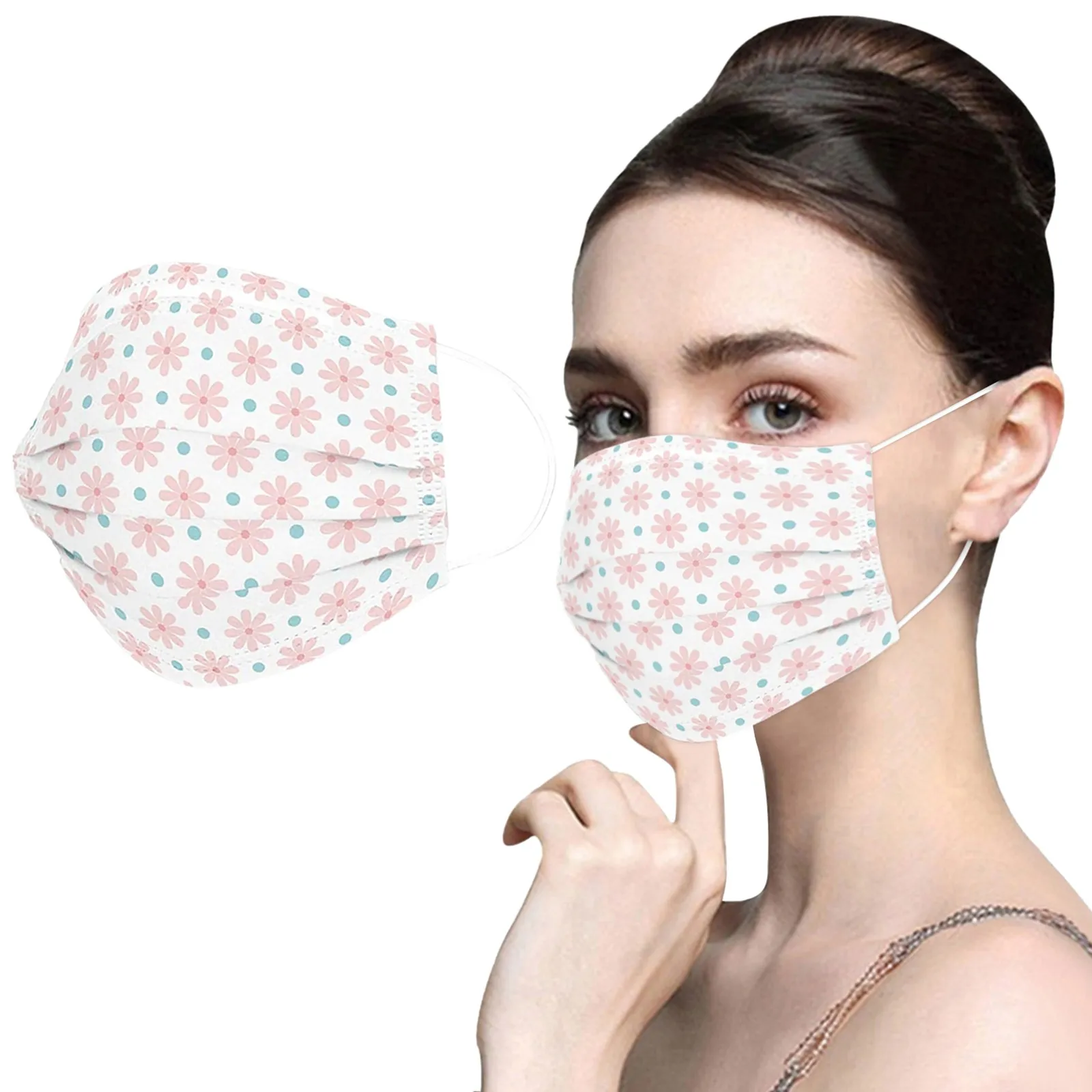 

20PCS Floral Print Fashion Face Masks For Adult Women Men Disposable Mask Dustproof 3 Layers Breathable Mouth Caps Unisex