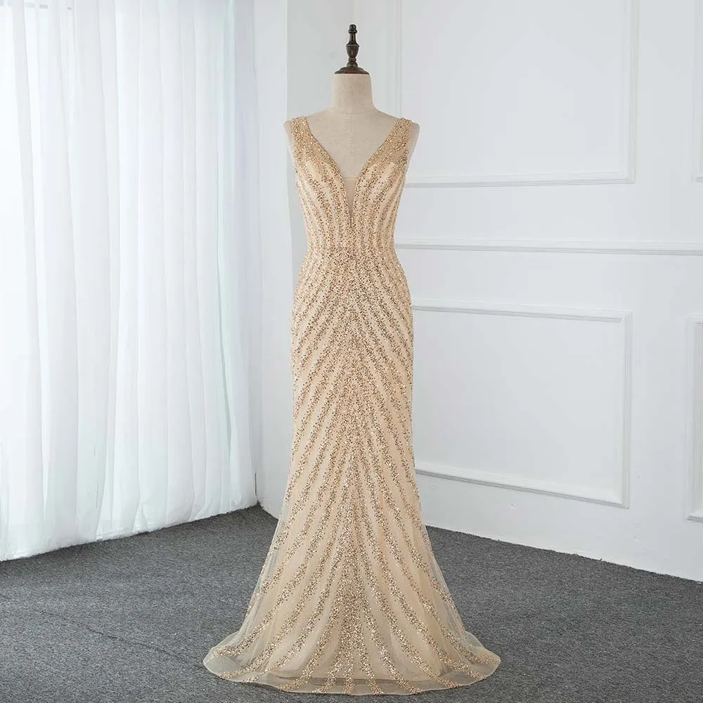 YQLNNE элегантные длинные платья для выпускного вечера с золотыми бусинами 2020 V