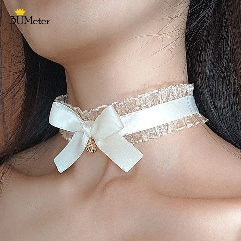 

New Lace Collar Black Bells Bow Necklace 2021 Black White Clavicle Choker INS Style Short Necklace for Women Jewelry Wholesale