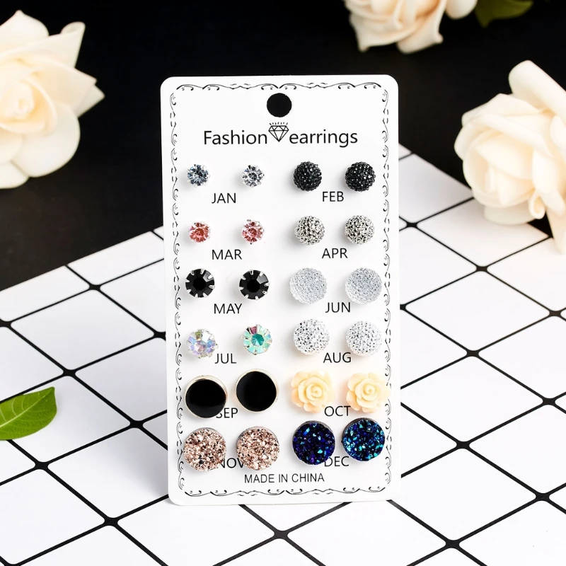 

12 Pair Stud Earrings Kit for Women Men Flower Heart Star Moon Ball Earrings Set