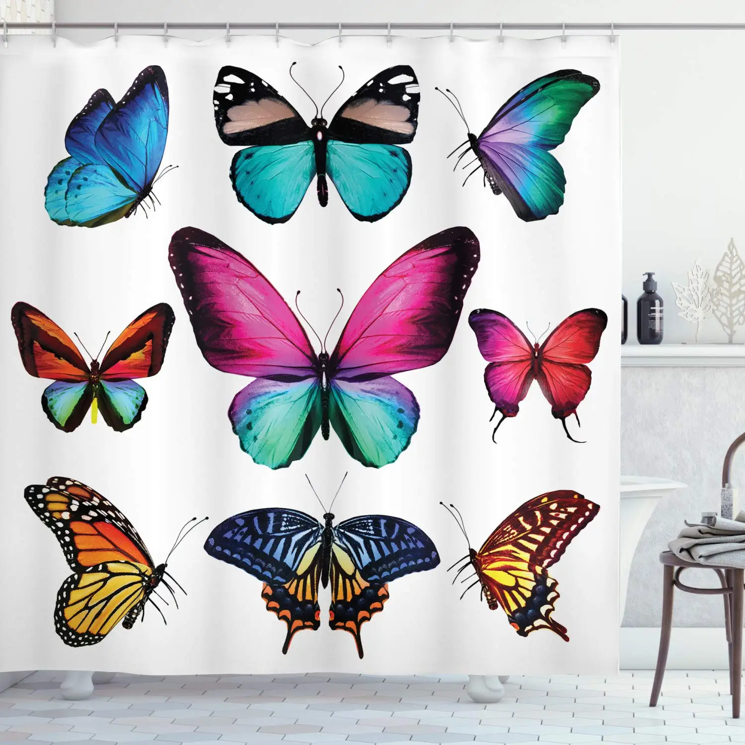 Бабочка занавеска для душа Яркие бабочки летающие в весенний сезон природа