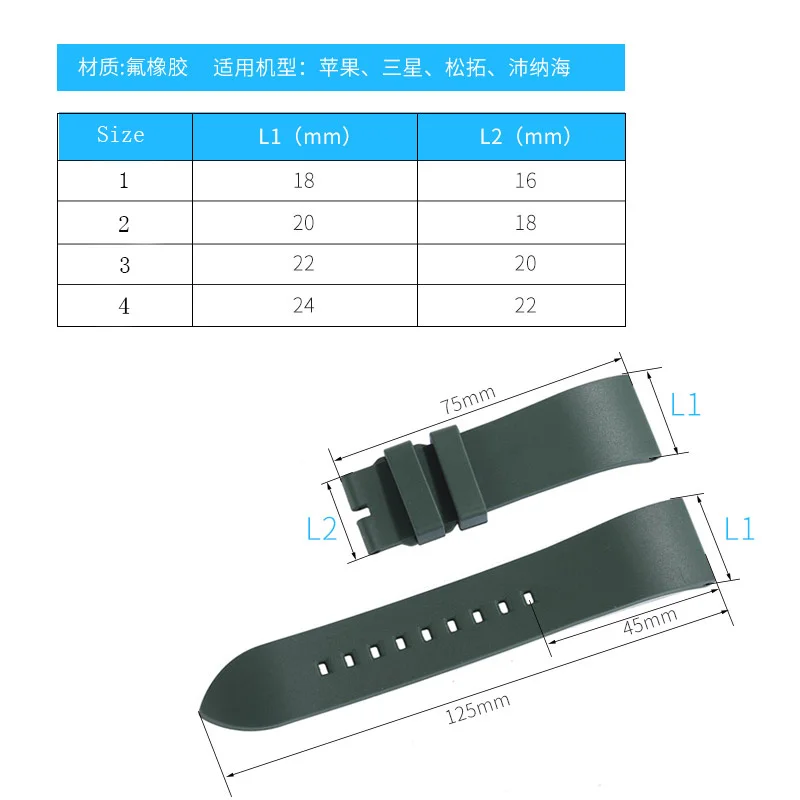 

Watch Band For Apple Watch Sport fluororubber Wrist Strap Belt Wristband For Huawei Watch Accessories 19mm 20mm 21mm 22mm 24mm