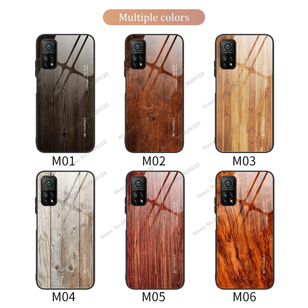 

Phone Cases For Xiaomi POCO M3 Case Luxury Wood Grain Tempered Glass Case TPU Frame Hard Back Cover for Pocophone M3 X3 NFC